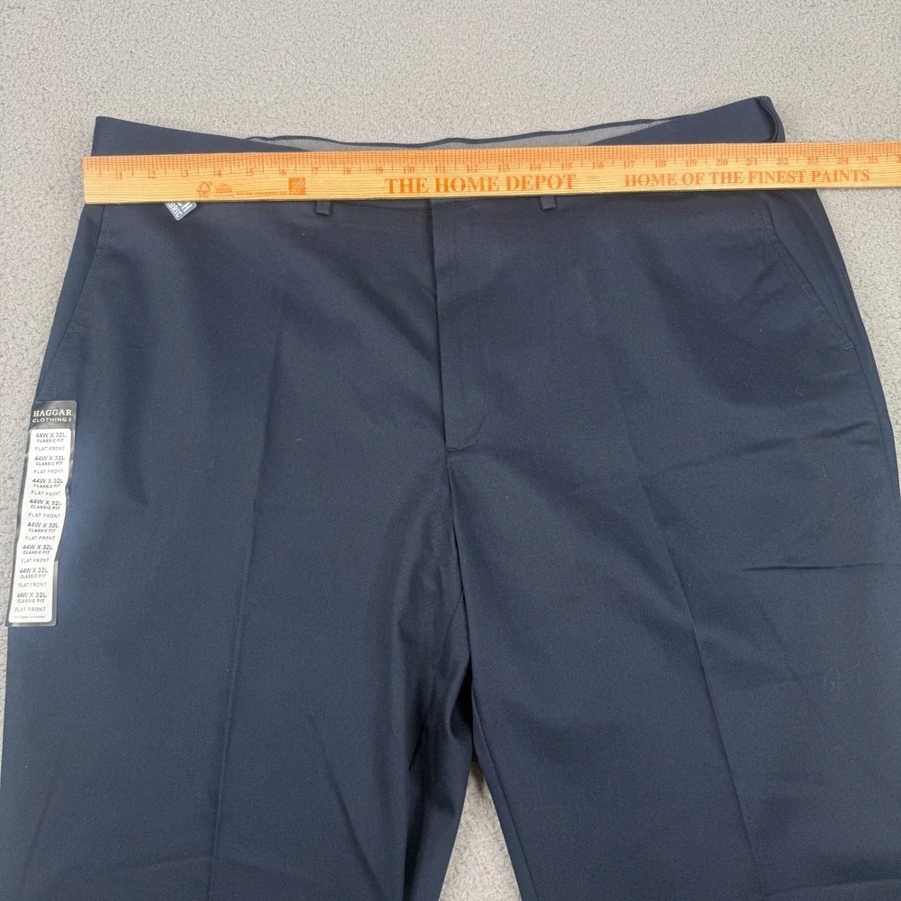 Haggar Premium No Iron Khaki Pants Mens 44x32 Navy Flat Classic Fit Stretch NWT
